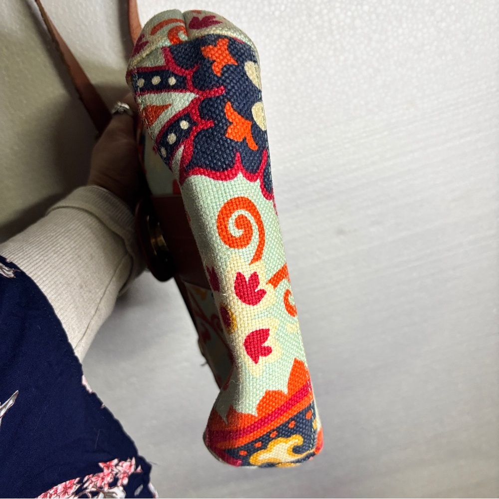 Spartina 449 Paisley Floral Linen Crossbody Bag Leather Trim Boho Coastal - Picture 7 of 16